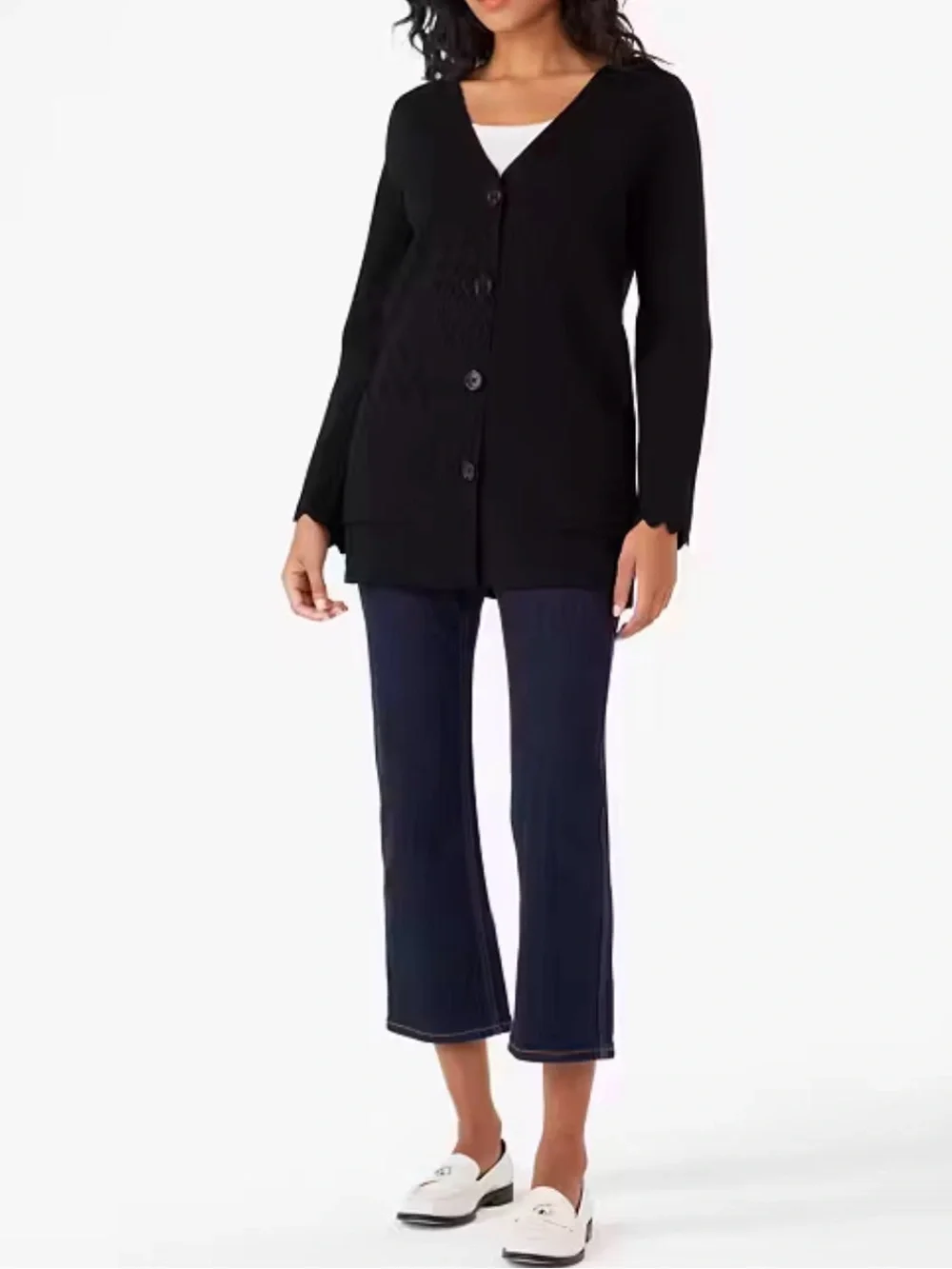 Kate Spade New York Scalloped Sweater Blazer Black